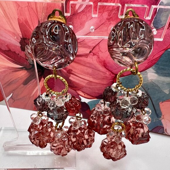 Amy Jo New York Blush Lucite CLIP Earrings - Picture 3 of 6